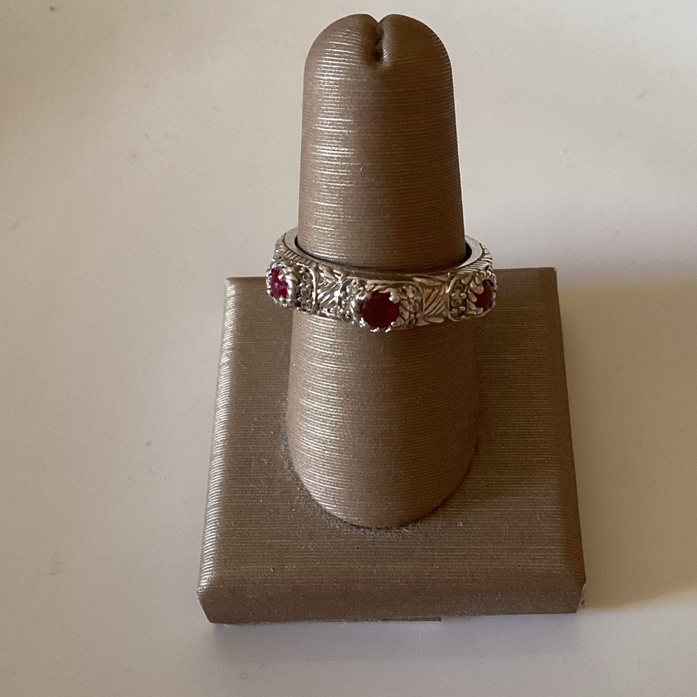 Judith Ripka 925 Sterling Silver 3 Stone Ruby Stacking Ring - Picture 3 of 14